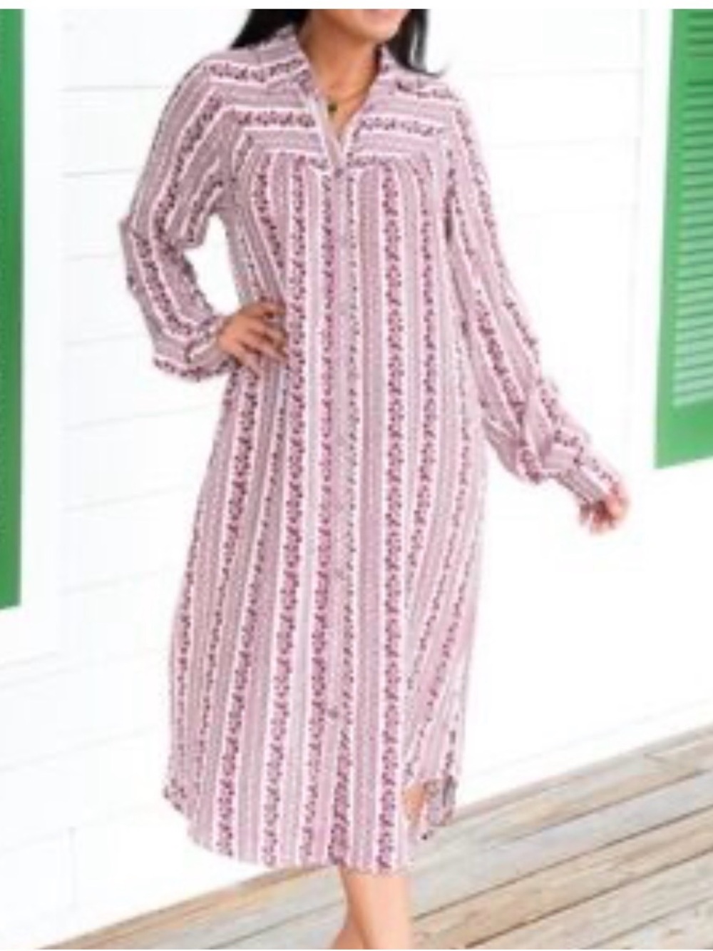 0066 Women's Pink Printed Midi Shirt Dress